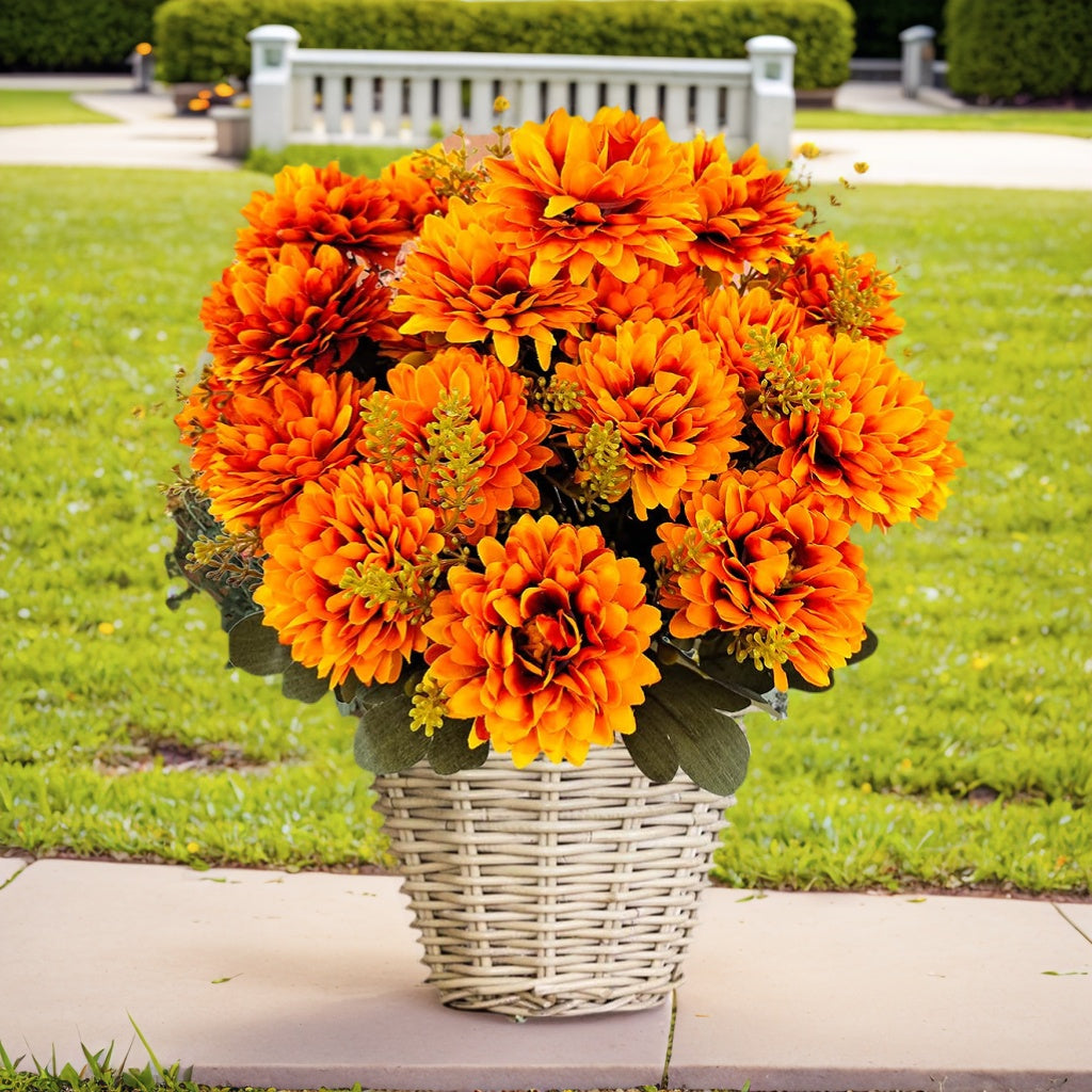 Rustic Fall Artificial Flower Arrangements, 12 Bundles Fall Mums with Daisy & Eucalyptus, Outdoor Fake Plants for Porch, Patio, Garden Pots, Lawn & Courtyard Decor