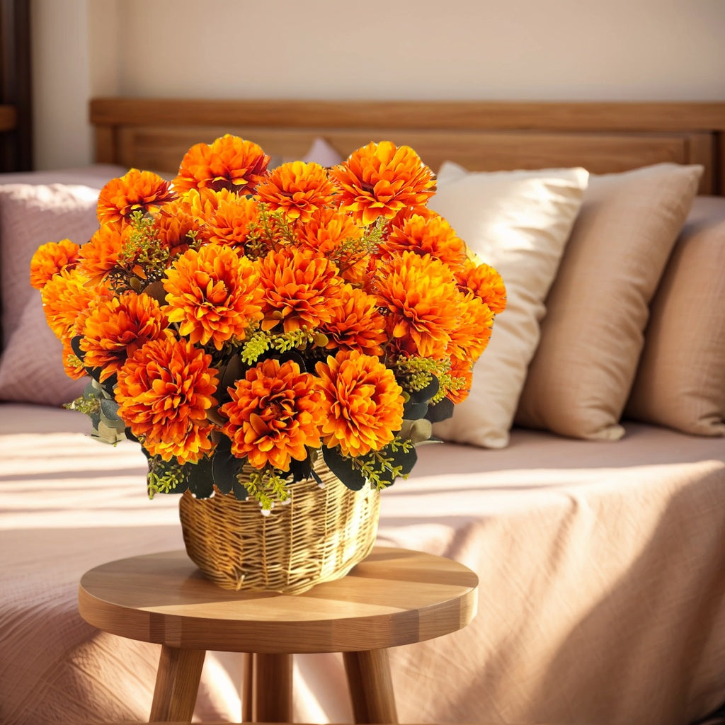 Rustic Fall Artificial Flower Arrangements, 12 Bundles Fall Mums with Daisy & Eucalyptus, Outdoor Fake Plants for Porch, Patio, Garden Pots, Lawn & Courtyard Decor