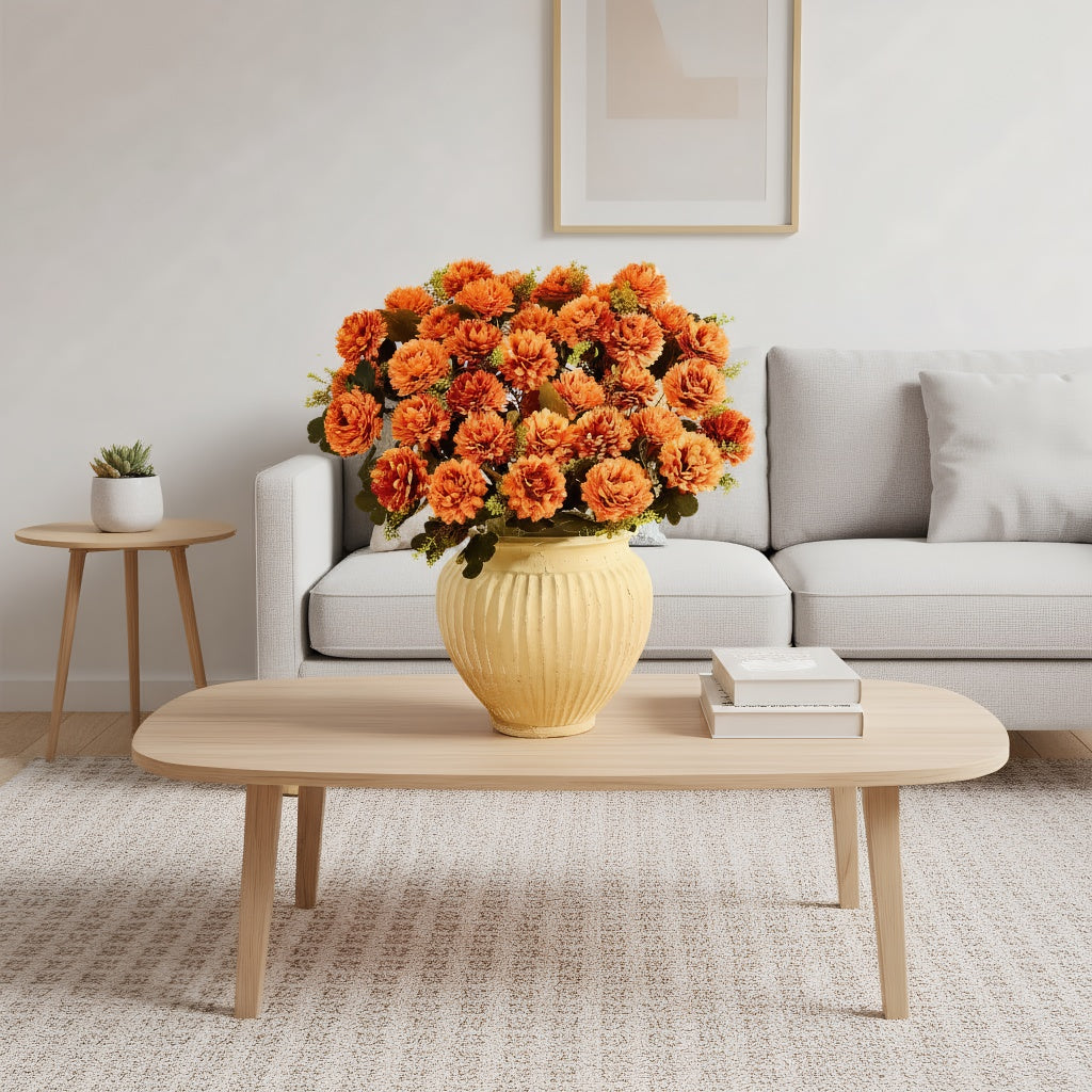 Rustic Fall Artificial Flower Arrangements, 12 Bundles Fall Mums with Daisy & Eucalyptus, Outdoor Fake Plants for Porch, Patio, Garden Pots, Lawn & Courtyard Decor